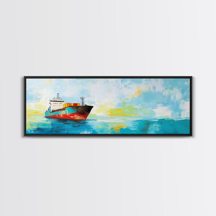 Cargo Ship Ocean Framed Canvas Print Nautical Wall Art, Maritime Decor, Industrial Seascape Painting, Coastal Living Room Artwork