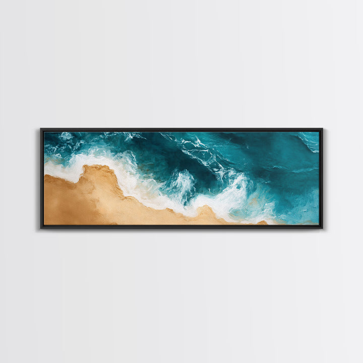 Aerial Beach View Canvas Print Abstract Seascape Painting, Ocean Waves , Nautical Coastal Wall Art, Minimalist Home Decor