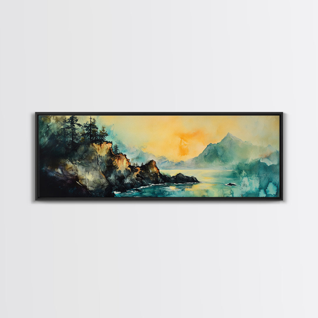 Coastal Cliff Sunset Canvas Print Atmospheric Nature Wall Art, Golden Hour Landscape, Relaxing Bedroom or Living Room Decor, Gift Idea