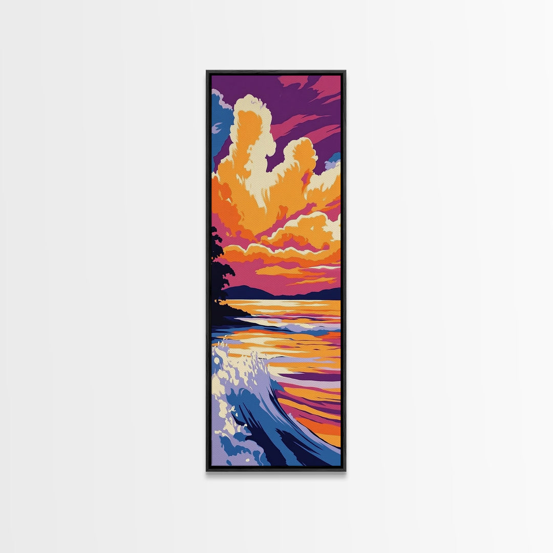 Ocean Sunset Wave, Beach Landscape, Vibrant Seascape, Framed Canvas Print, Coastal Wall Art, Nautical Decor, Summer Home Accent