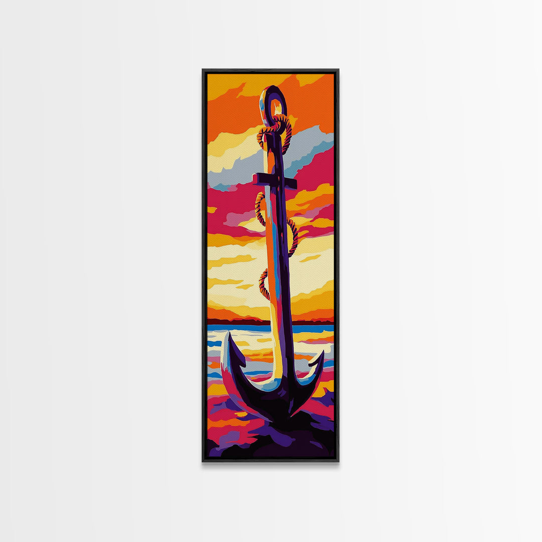 Nautical Anchor, Coastal Sunset, Bold Ocean Art, Vibrant Seaside Decor, Modern Beach House Art, Bedroom Wall Art, Canvas Print