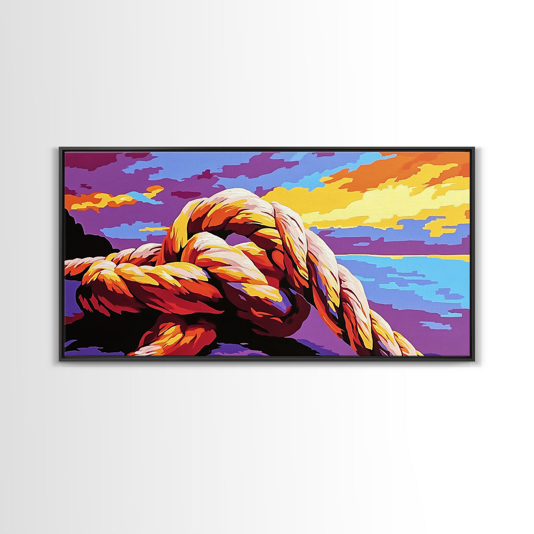 Nautical Knot, Ocean View, Coastal Decor, Framed Canvas Print, Sunset Seascape, Beach House Art, Sailing Gift, Maritime Theme