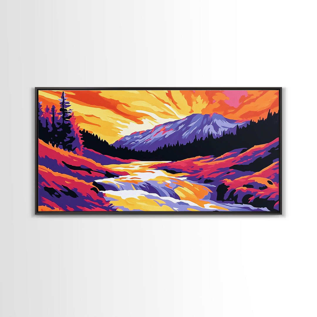 Ocean Cave, Sunset Glow, Coastal Escape, Nature Wall Art, Tropical Home Decor, Framed Canvas Print, Serene Seascape Painting