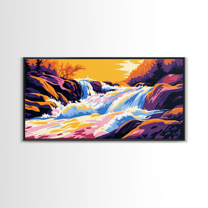 Mountain Wildflowers, Colorful Nature Scene, Sunset Glow, Vibrant Art, Scenic Landscape, Framed Canvas Print, Living Room Wall Art