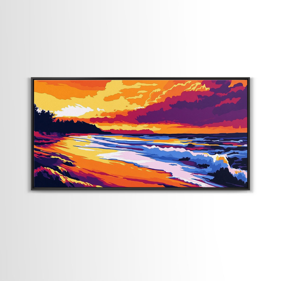 Ocean Sunset, Coastal Waves, Beach Wall Art, Canvas Print, Vibrant Seascape, Nautical Home Decor, Summer Art, Tropical Landscape