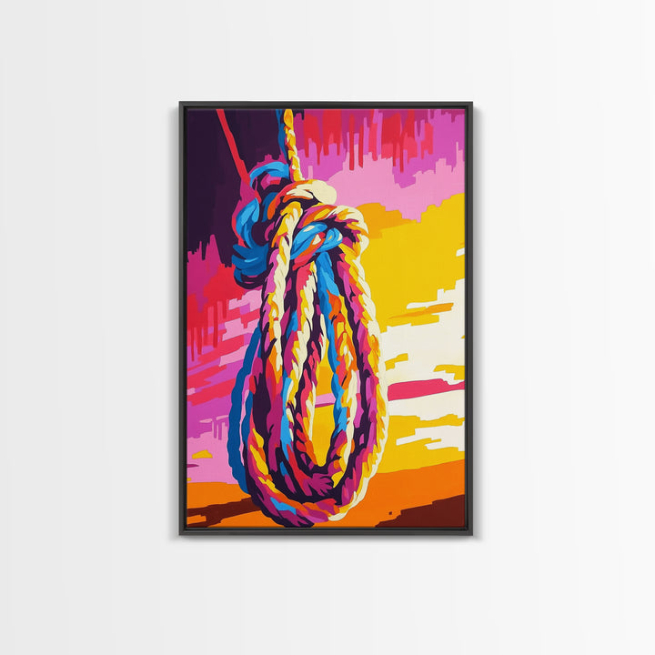 Nautical Rope, Maritime Wall Art, Coastal Home Decor, Vibrant Ocean Print, Framed Canvas Print, Beach House Aesthetic, Rustic Seaside Art