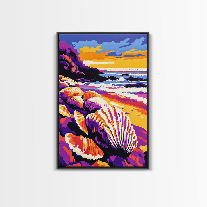 Ocean Shore, Shells, Beach, Waves, Canvas Print, Coastal Wall Art, Nautical Decor, Seaside Living, Bathroom Artwork, Summer Vibes