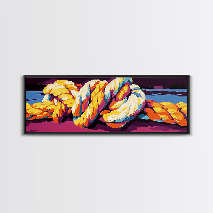 Nautical Rope, Ocean Harbor, Coastal Decor, Maritime Wall Art, Framed Canvas Print, Living Room, Beach House Artwork, Bold Nautical Art