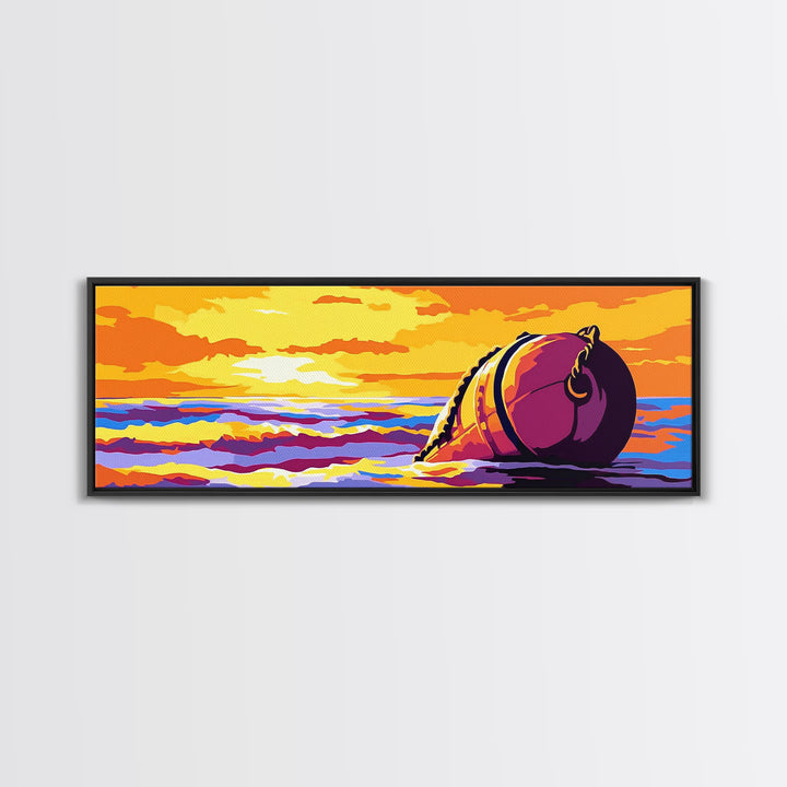 Ocean Sunset, Floating Buoy, Canvas Print, Nautical Art, Coastal Home Decor, Beach House Wall Art, Vibrant Seascape, Living Room Decor