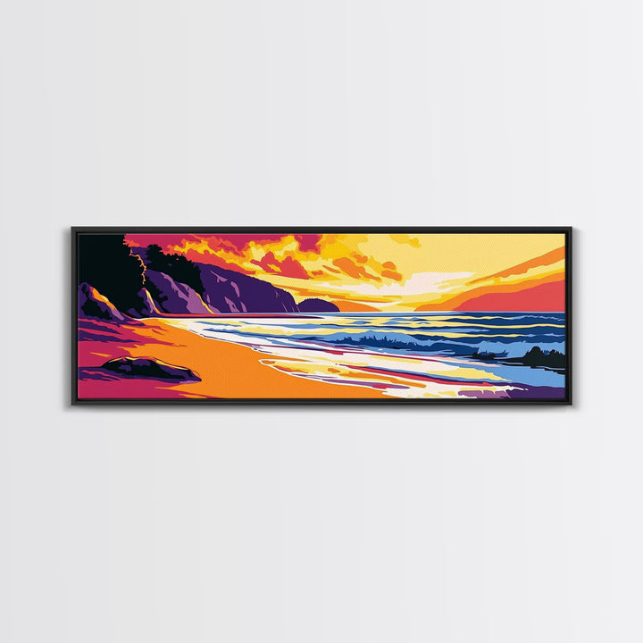 Ocean Shore, Vibrant Sunset, Golden Beach, Coastal Landscape, Canvas Print, Beach House Decor, Nautical Wall Art, Relaxing Aesthetic