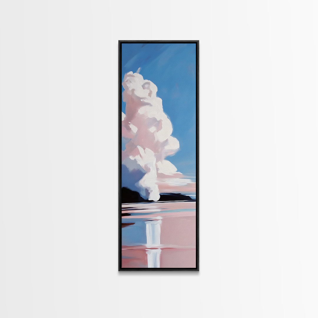 Cloud Reflection, Pink Sky, Blue Horizon, Framed Canvas Print, Minimalist Wall Art, Modern Decor, Living Room Art, Nature Print