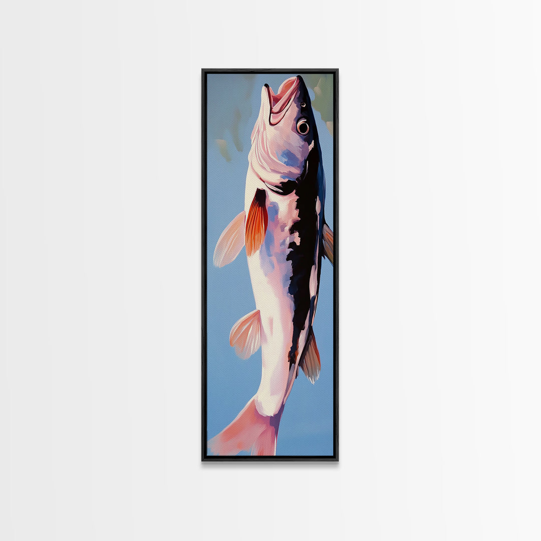 Abstract Fish, Minimalist Coastal, Blue and Pink Art, Framed Canvas Print, Modern Nautical Decor, Beach House, Kitchen Wall Art