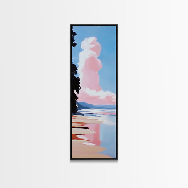 Pink Cloud Beach, Dreamy Seascape, Pastel Ocean Art, Coastal Wall Decor, Aesthetic Art, Bedroom Art, Canvas Print