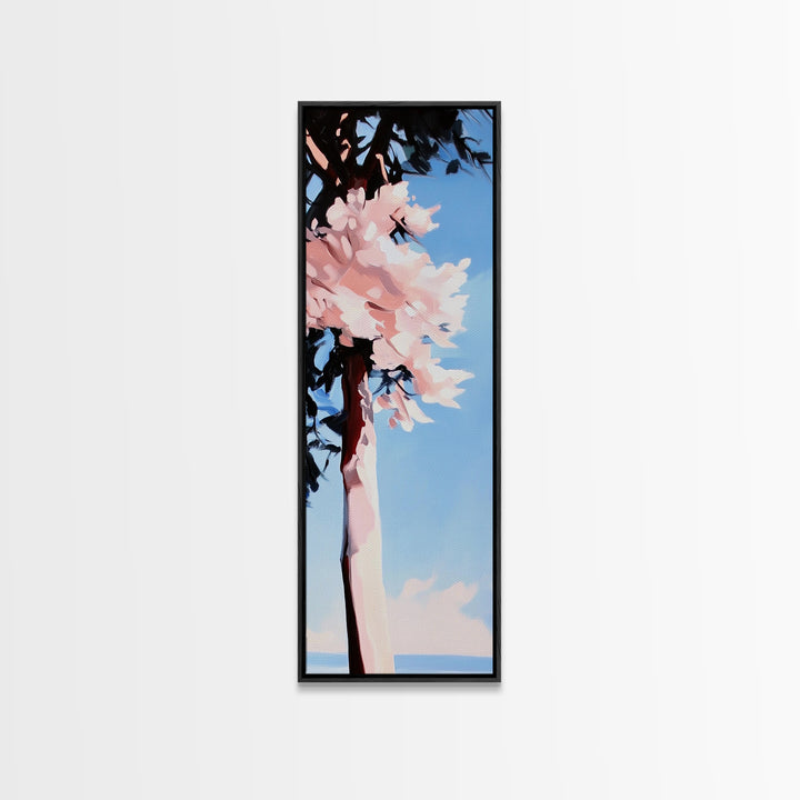 Cherry Blossom Tree, Spring Nature Art, Pink Floral Landscape, Modern Minimalist, Home Office Art, Framed Canvas Print
