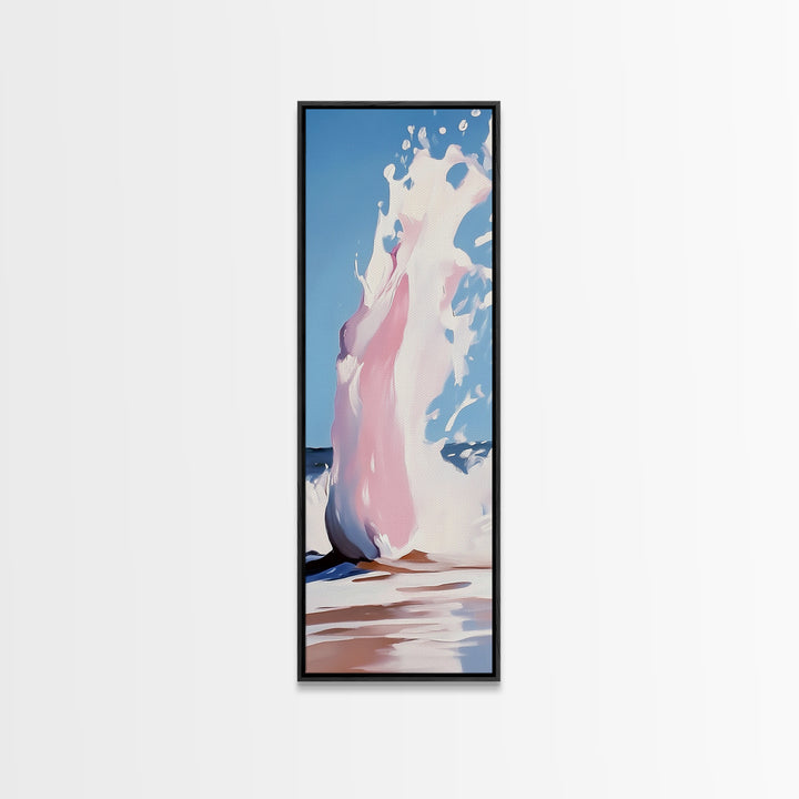 Ocean Wave Splash, Coastal Decor, Pink Beach Art, Framed Canvas Print, Modern Seascape, Minimalist Art, Bathroom Wall Art