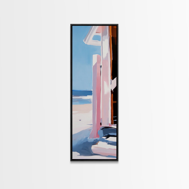 Beach Hut, Coastal Art, Ocean Wall Art, Seaside Retreat, Nautical Painting, Minimalist Beach Decor, Framed Canvas Print
