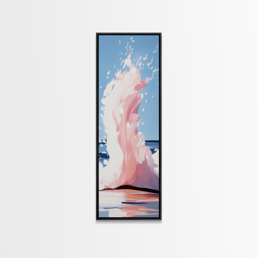 Ocean Splash, Coastal Abstract, Surreal Wave, Framed Canvas Print, Minimalist Seascape, Living Room Wall Art, Dreamy Blue and Pink