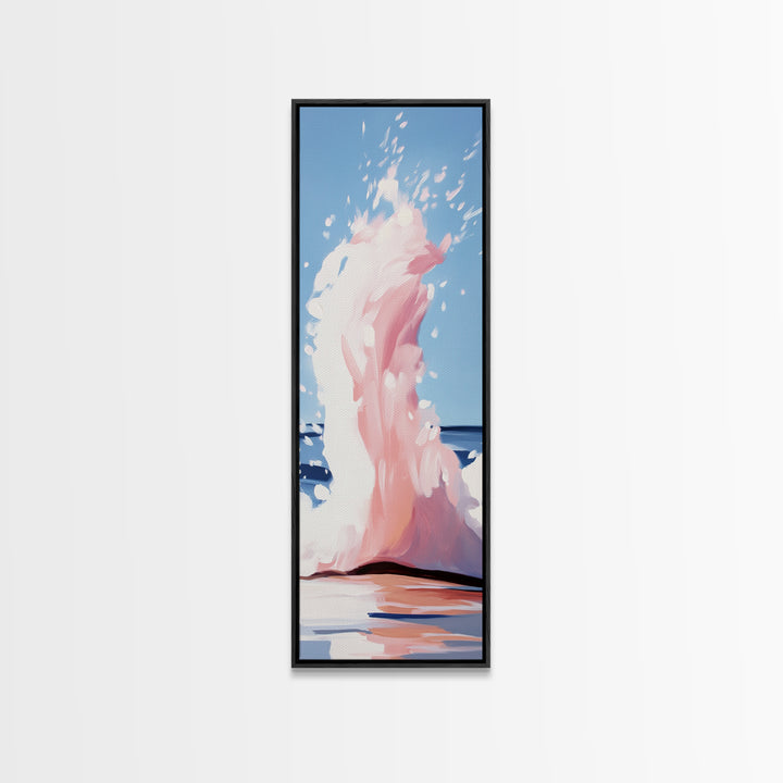Ocean Splash, Coastal Abstract, Surreal Wave, Framed Canvas Print, Minimalist Seascape, Living Room Wall Art, Dreamy Blue and Pink