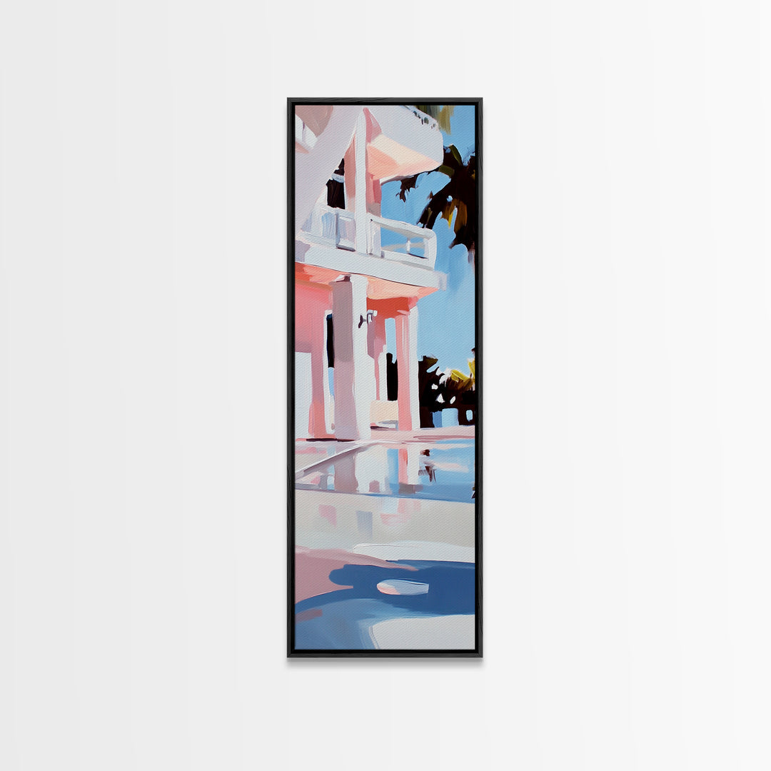 Modern Villa, Coastal Home, Palm Tree Art, Framed Canvas Print, Contemporary Architecture, Living Room Wall Art, Tropical Decor