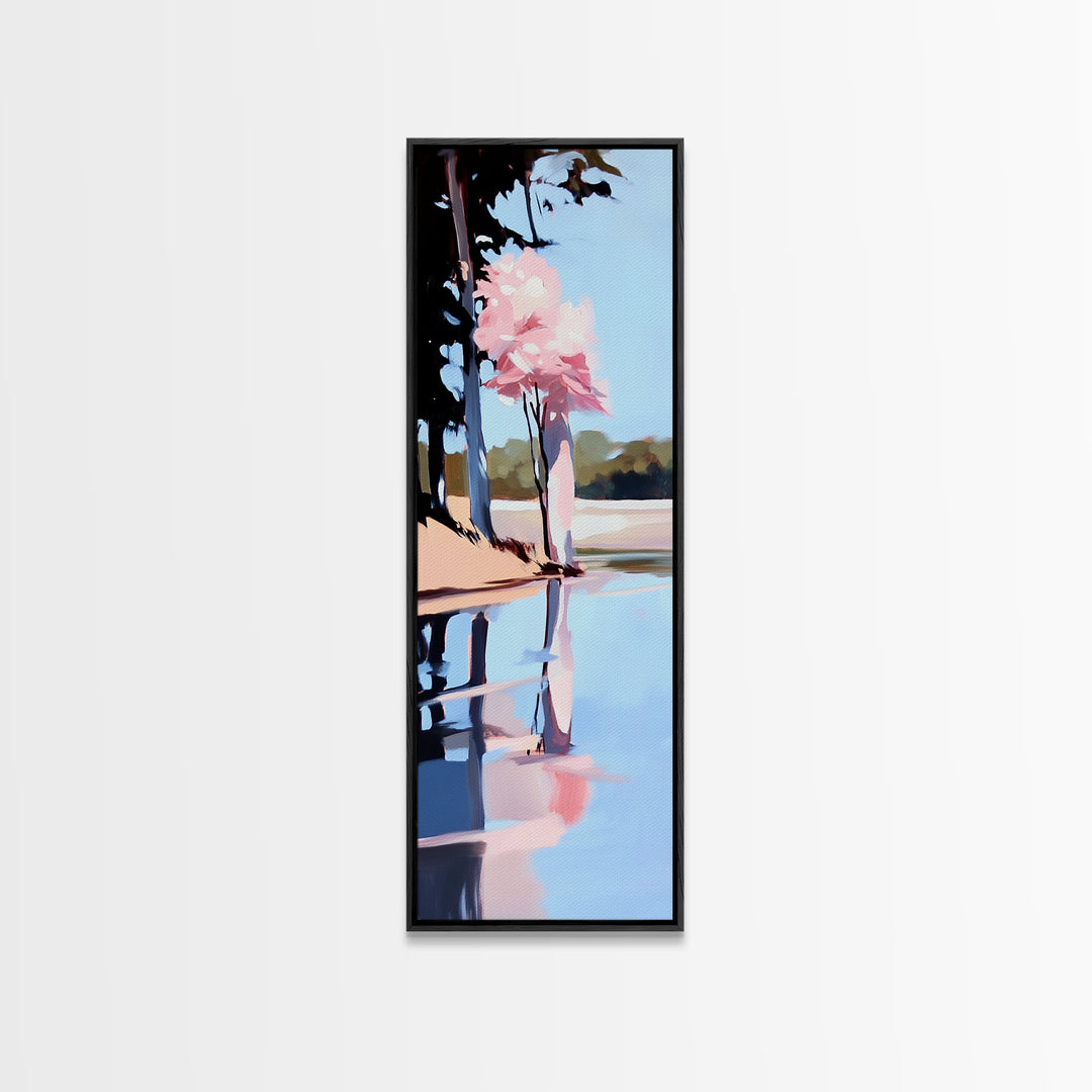 Cherry Blossom Reflection, Peaceful Nature Scene, Pastel Wall Art, Canvas Print, Bedroom Decor, Elegant Minimalist Art, Zen Aesthetic
