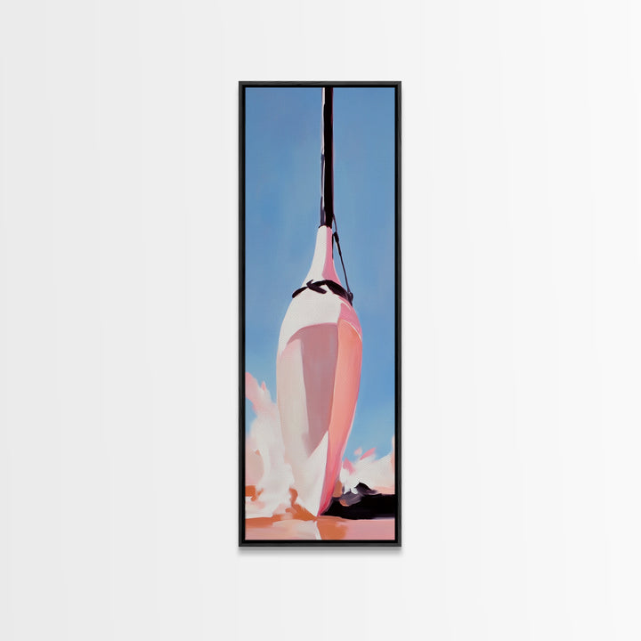 Nautical Buoy, Maritime Decor, Ocean Painting, Framed Canvas Print, Coastal Wall Art, Minimalist Art, Blue and Pink, Gift, Office