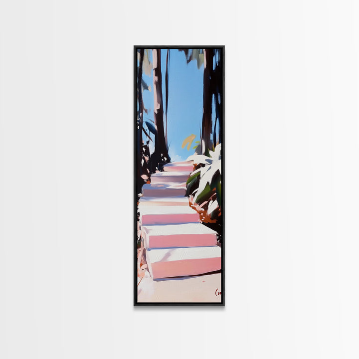 Coastal Pathway, Nature Wall Art, Beach House Decor, Minimalist Landscape, Framed Canvas Print, Blue Wall Art, Summer Aesthetic