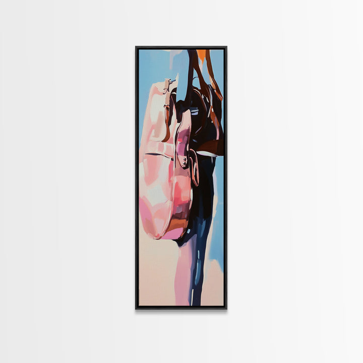 Travel in Style, Chic Handbag Painting, Modern Fashion Decor, Soft Pastel Aesthetic, Minimalist Wall Art, Elegant Home, Canvas Print