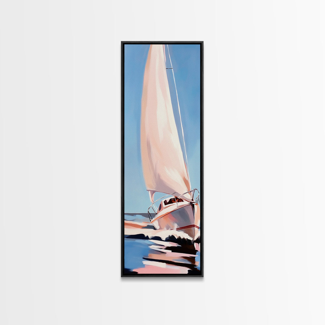 Sailing Dream, Nautical Adventure Art, Soft Pastel Seascape, Elegant Coastal Decor, Minimalist Ocean Scene, Framed Canvas Print