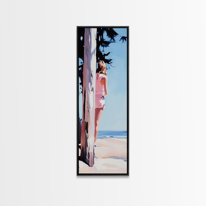 Beach Girl, Coastal Lifestyle, Summer Vibes, Ocean Inspired Aesthetic, Beach Wall Art, Sun-Kissed Decor, Framed Canvas Print, Relaxing Art