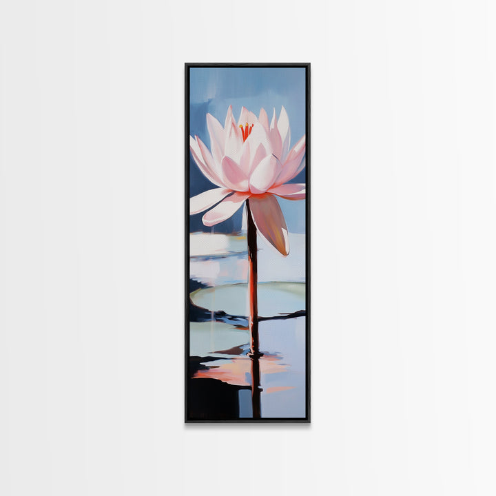 Blooming Lotus, Nature Inspired, Zen Aesthetic, Framed Canvas Print, Spa Wall Decor, Tranquil Water Art, Botanical Painting