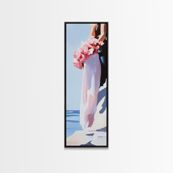 Blush Florals, Coastal Romance, Gentle Breeze, Framed Canvas Print, Feminine Wall Art, Boho Home Decor, Bedroom Art, Seaside Aesthetic
