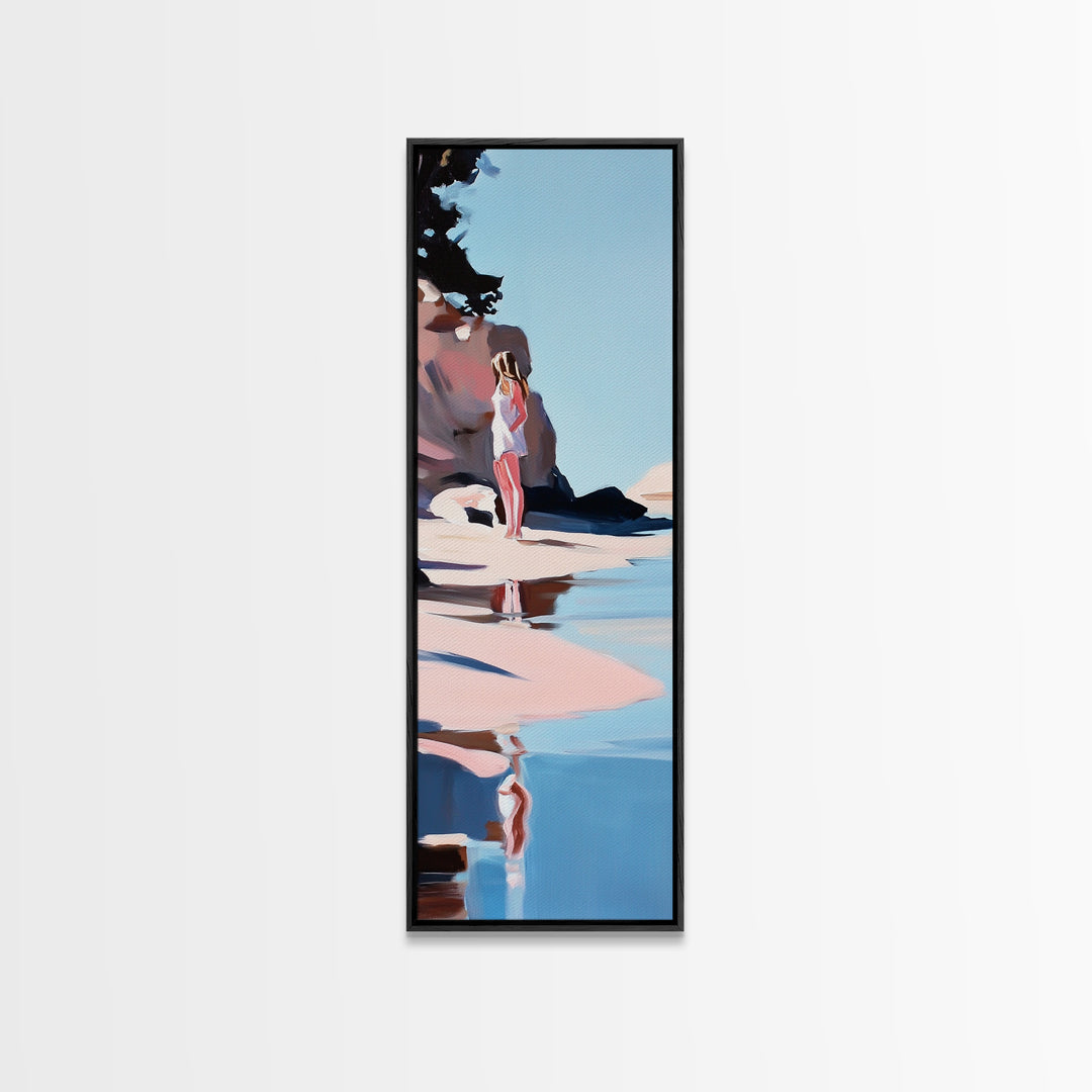 Ocean Reflection, Calm Waters, Coastal Wanderer, Framed Canvas Print, Minimalist Beach Art, Relaxing Home Decor, Bedroom Wall Art
