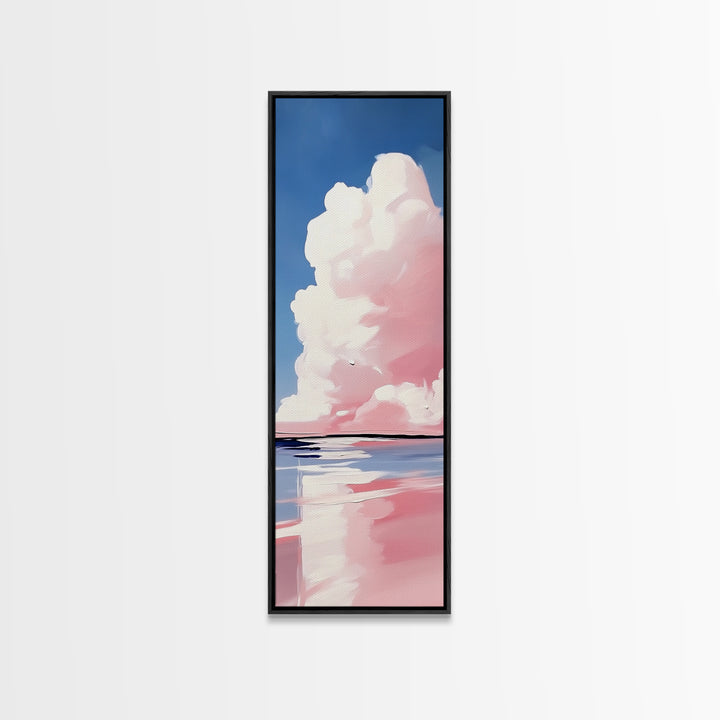 Dreamy Sky, Cotton Candy Clouds, Tranquil Seascape, Framed Canvas Print, Soft Pastel Art, Minimalist Ocean Decor, Bedroom Wall Art
