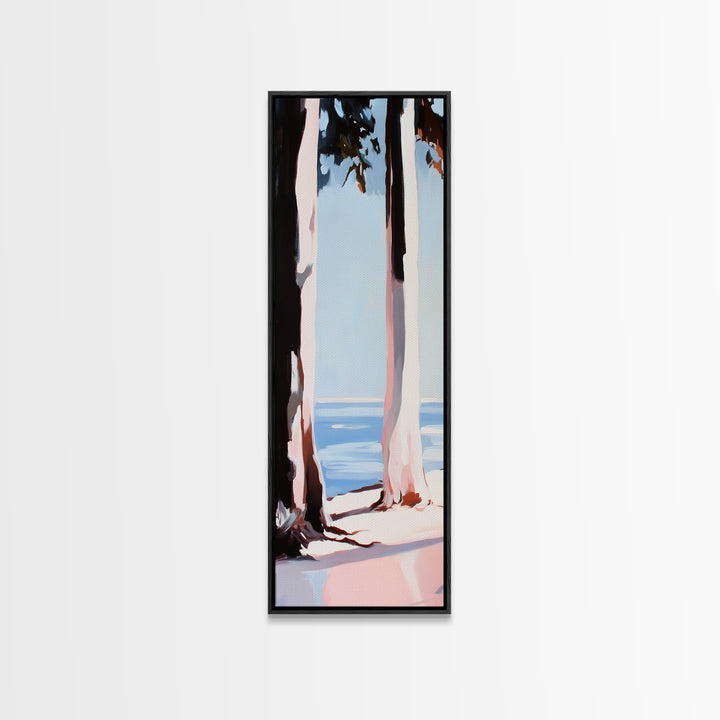 Coastal Trees, Beach Landscape, Minimalist Art, Framed Canvas Print, Modern Wall Art, Ocean View, Nature Decor, Living Room Wall Art