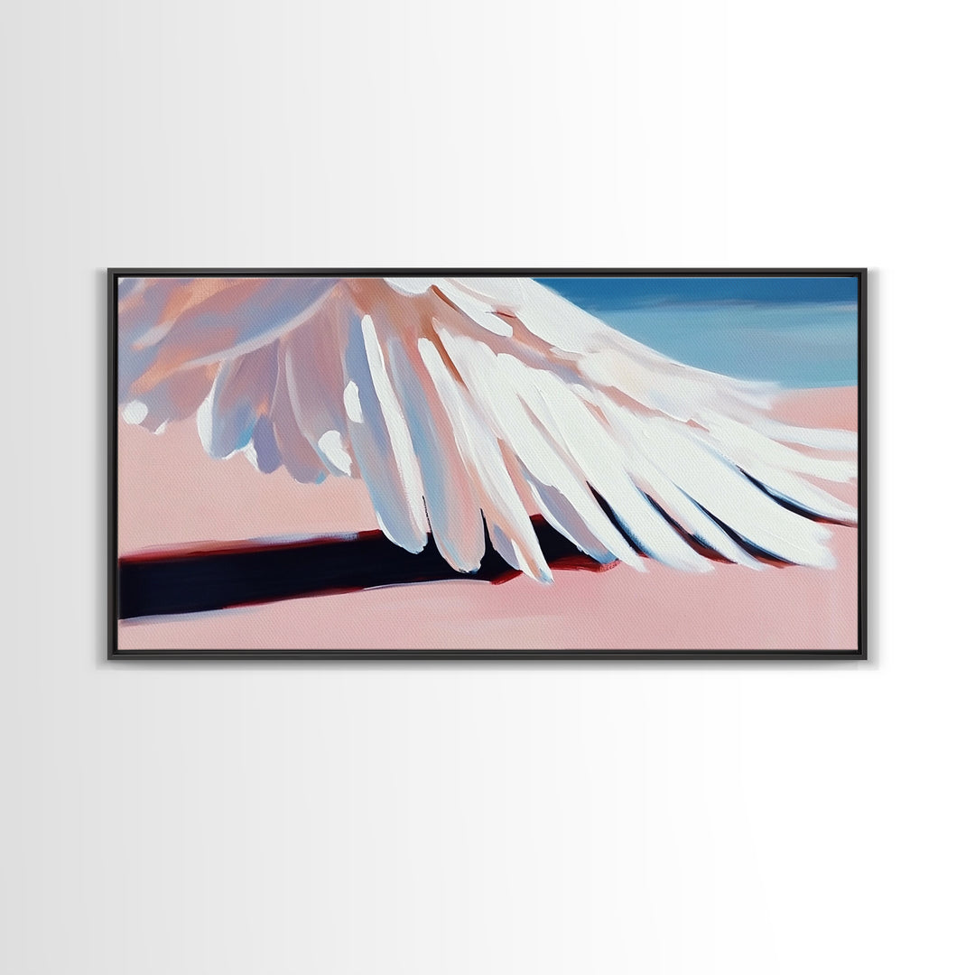 Bird Wing Painting, Abstract Nature Art, Soft Pastel Wall Art, Minimalist Feather Print, Elegant Aesthetic, Framed Canvas Print