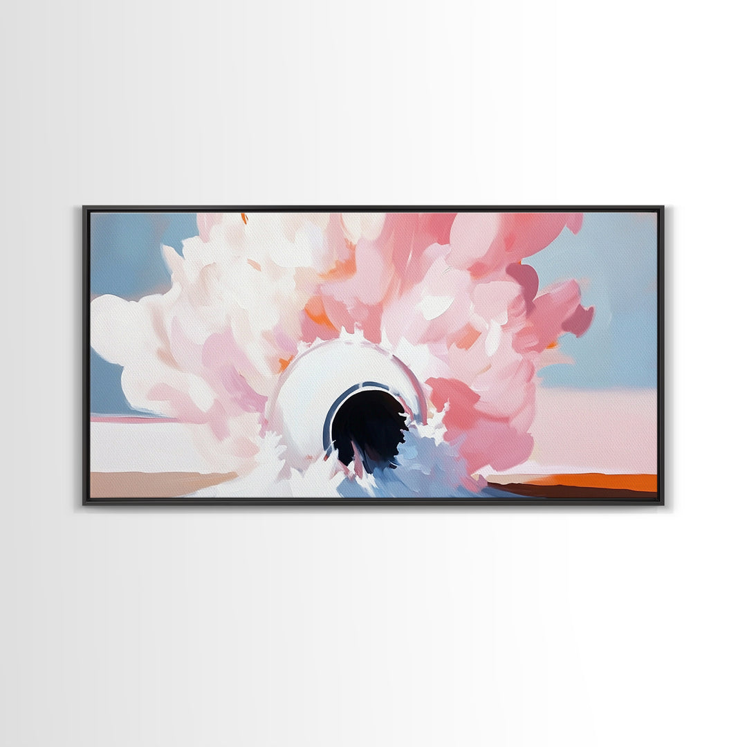 Abstract Explosion, Pink Cloud Art, Surreal Dreamy Painting, Modern Pastel Wall Decor, Whimsical Home Aesthetic, Framed Canvas Print