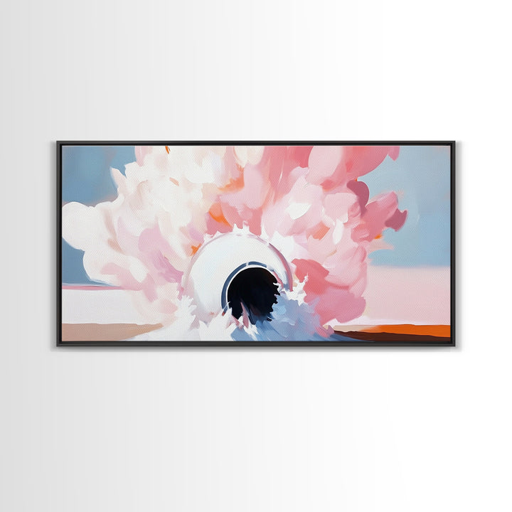 Abstract Explosion, Pink Cloud Art, Surreal Dreamy Painting, Modern Pastel Wall Decor, Whimsical Home Aesthetic, Framed Canvas Print