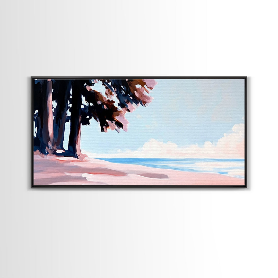 Coastal Tree Art, Ocean Breeze Painting, Minimalist Nature Wall Decor, Soft Pastel Seascape, Beach House Aesthetic, Canvas Print