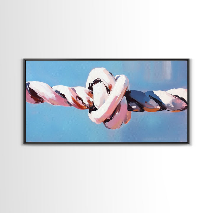 Nautical Rope Knot, Coastal Ocean Art, Maritime Wall Decor, Minimalist Nautical Painting, Boho Beach Aesthetic, Framed Canvas Print