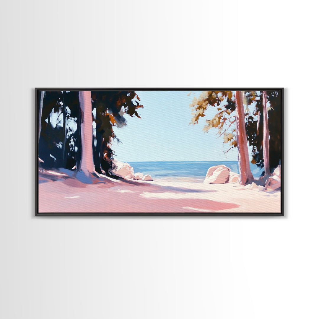 Beach View, Forest Path, Serene, Canvas Print, Coastal Home Decor, Nature Wall Art, Minimalist Art, Bedroom Wall Art, Tranquil Aesthetic