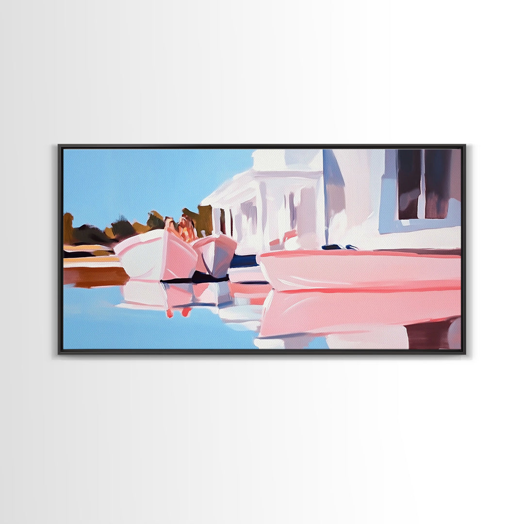 Boats Harbor, Reflection, Canvas Print, Coastal Art, Nautical Wall Art, Minimalist Home Decor, Serene Seascape, Modern Living Room Art