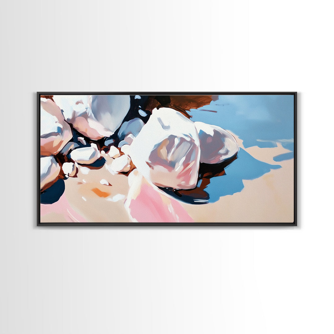 River Stones, Natural Elements, Boho Earthy Decor, Canvas Print, Minimalist Landscape, Zen Inspired Wall Art, Calm and Neutral