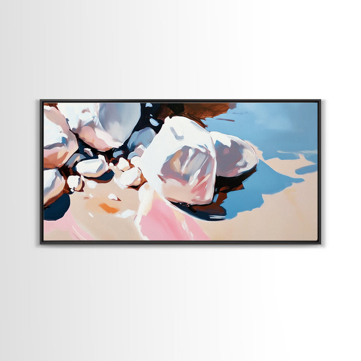 River Stones, Natural Elements, Boho Earthy Decor, Canvas Print, Minimalist Landscape, Zen Inspired Wall Art, Calm and Neutral