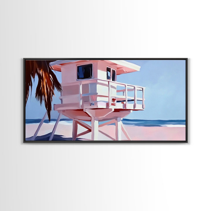 Beach Lifeguard Tower, Coastal Wall Art, Minimalist Beach Print, Boho Coastal Decor, Summer Beach House, Living Room Canvas Print