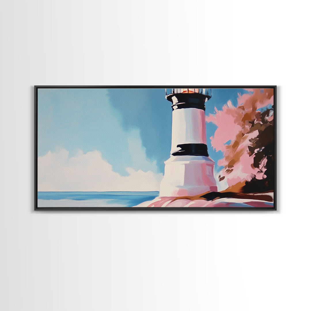 Black and White Lighthouse, Nautical Wall Art, Coastal Decor, Ocean Seascape, Modern Minimalist, Living Room Canvas Print