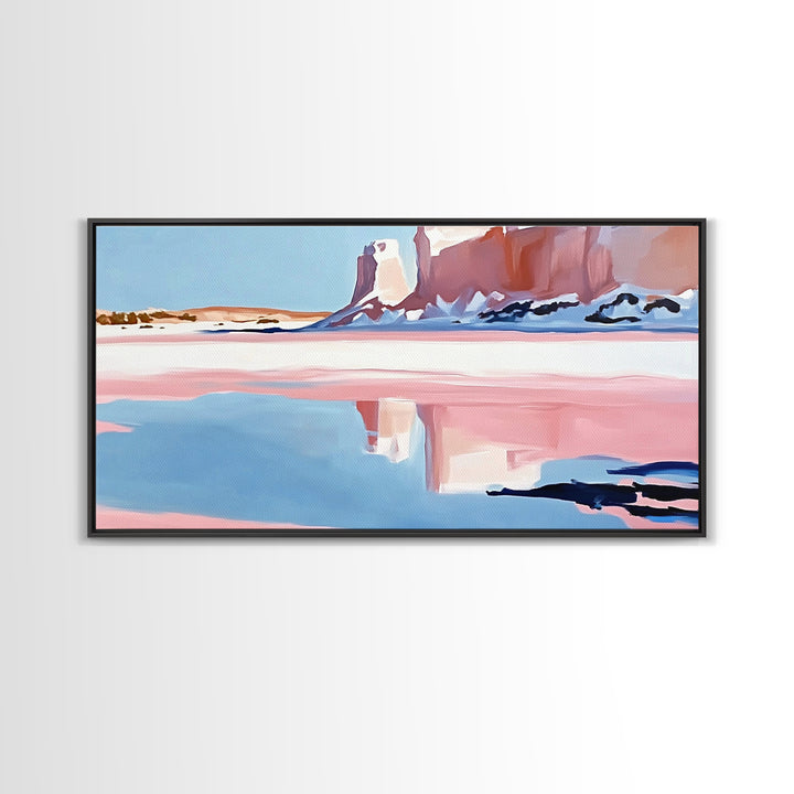 Desert Canyon Reflection, Southwest Landscape Art, Boho Nature Print, Western Wall Decor, Earthy Minimalist, Living Room Framed Canvas Print