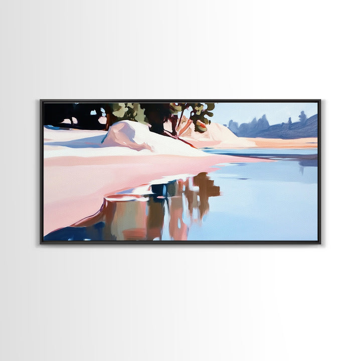 Coastal Tree, Overhang, Canvas Print, Ocean-inspired decor, modern beach wall art, pastel seascape, tranquil scenery, tropical vibes