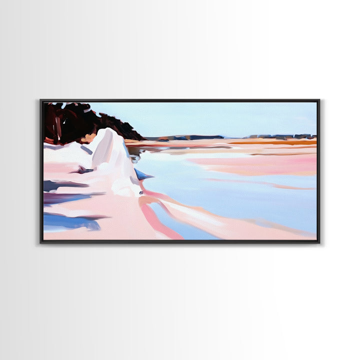 Cliffs Water, Reflection, Canvas Print, Coastal nature art, contemporary seascape painting, shoreline view, pastel scenery, ocean decor