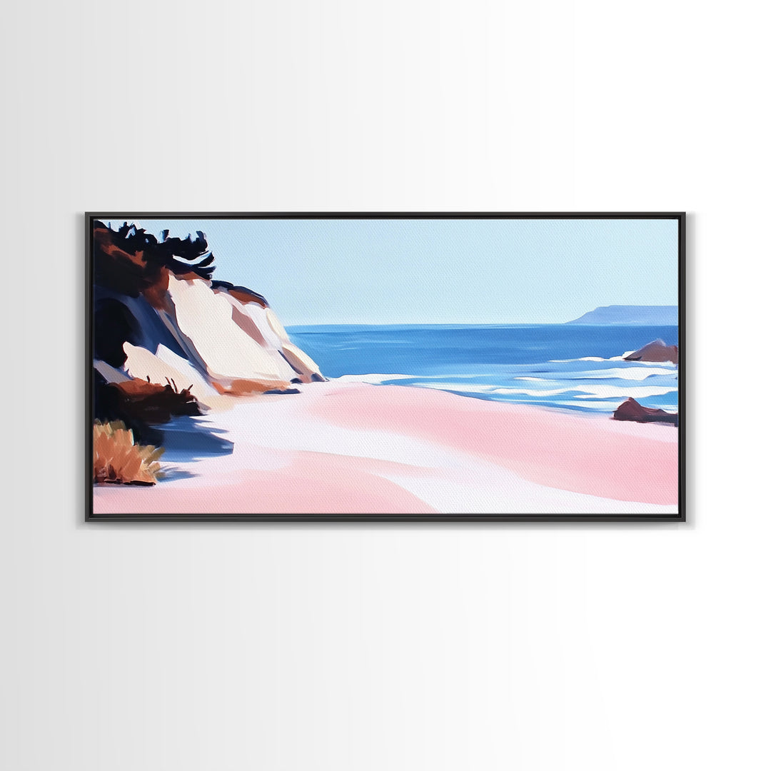 Coastal Escape, Ocean Waves, Seaside Serenity, Framed Canvas Print, Beach House Decor, Minimalist Art, Bedroom Wall Art, Nautical Print