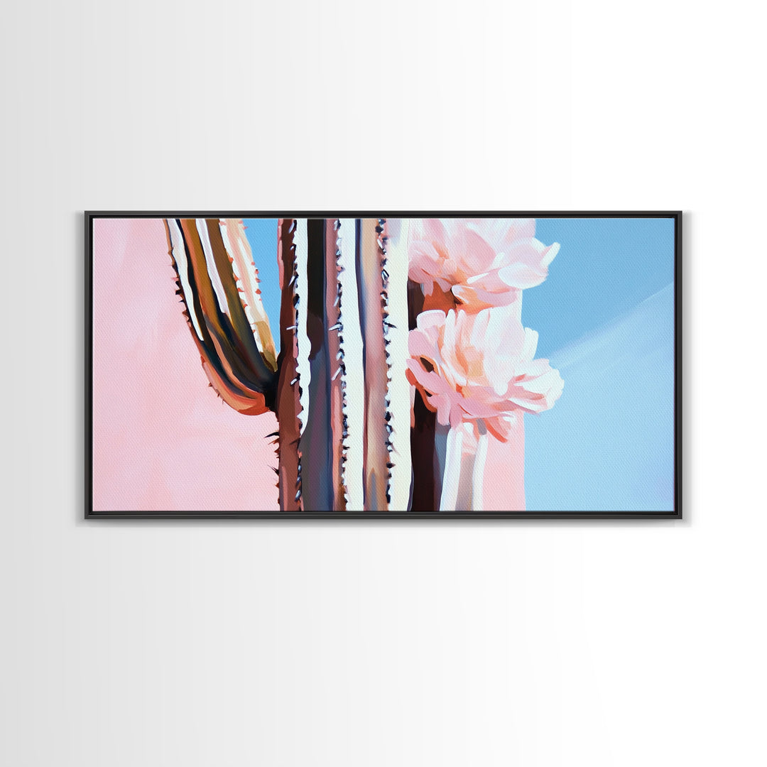 Cactus Bloom, Southwestern Wall Decor, Modern Desert Art, Boho Nature Painting, Minimalist Floral Scene, Aesthetic Pastel Tones, Canvas Print